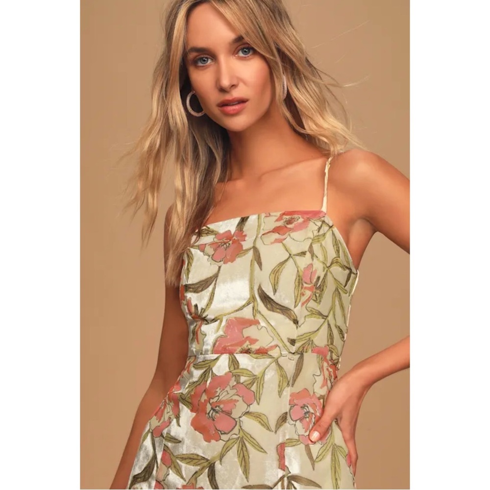 Lulus Daylight Dance Cream Floral Print Velvet Mini Dress Sz Large - Picture 2 of 15